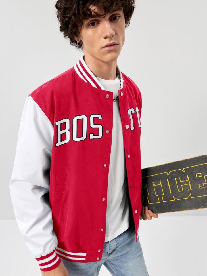 Baseball Boston Printed Varsity Fashion Jacket For Mens