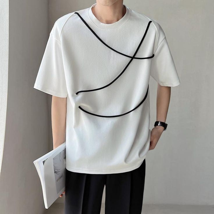 New Trendy Summer Korean Fashion Style Oversized Drawstring Half Sleeve Round Neck T-shirt For Mens