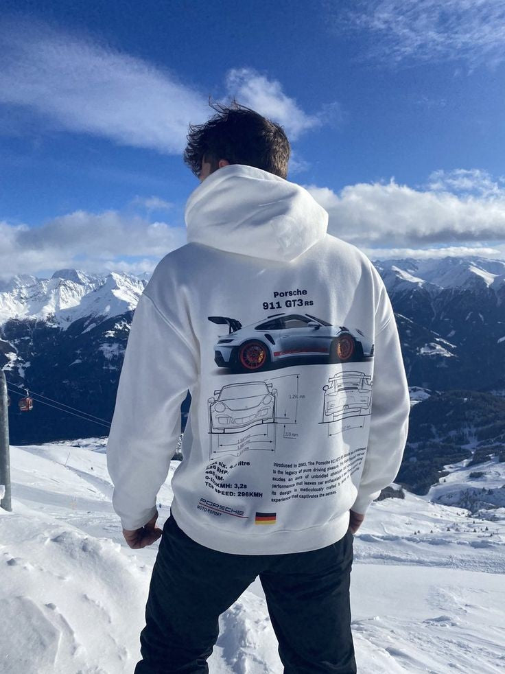 Buy Porsche Vintage Graphic Printed Oversized Fleece Pullover Hoodie For Mene Limited Edition online clothing fashion
