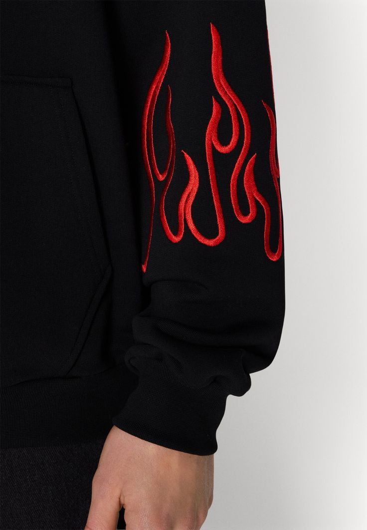 Vintage Red Flame Embroidery Oversize Hoodie