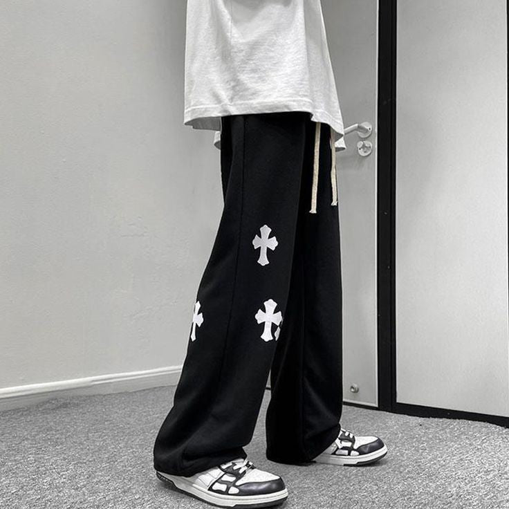 Cross Print Baggy Track Pant For Mens