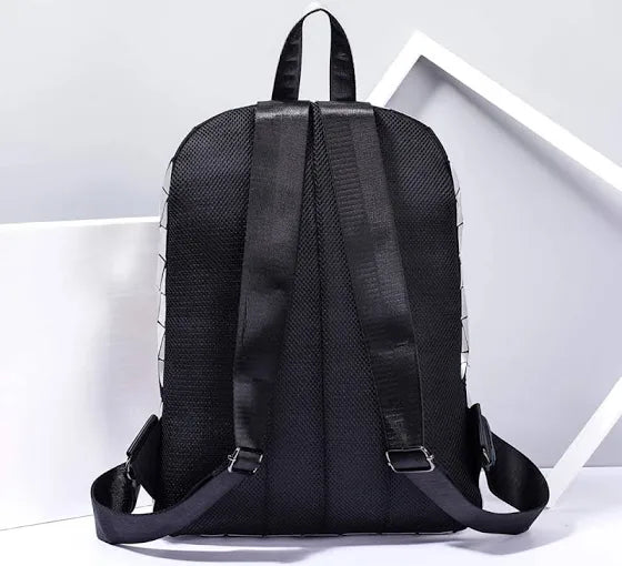 Buddle Silver Shine Geometric Luminous Holographic College Bagpack - Unisex