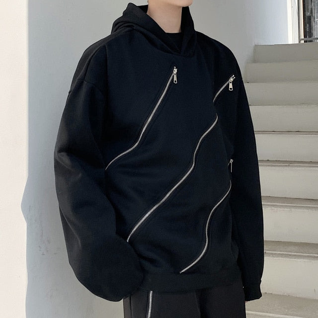 Y2K Metal Triple zip Harajuku Fashion Streetwear Pullover Zipper For Mens
