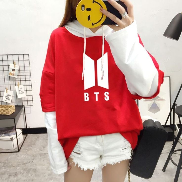 Stylish BTS Kpop Printed Oversized Hooded Sweatshirt For Women