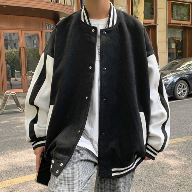 Korean Style Oversize Sleeveless Strip Varsity Jacket