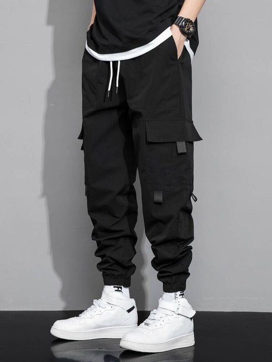 Black Aesthetic Utility Techwear Style Hip Hop Streetwear Cargo Pant For Mens