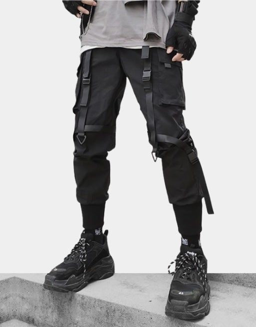 Gothic Buckle Up Techwear Harajuku Style Straight Fit Baggy Cargo Pant For Mens