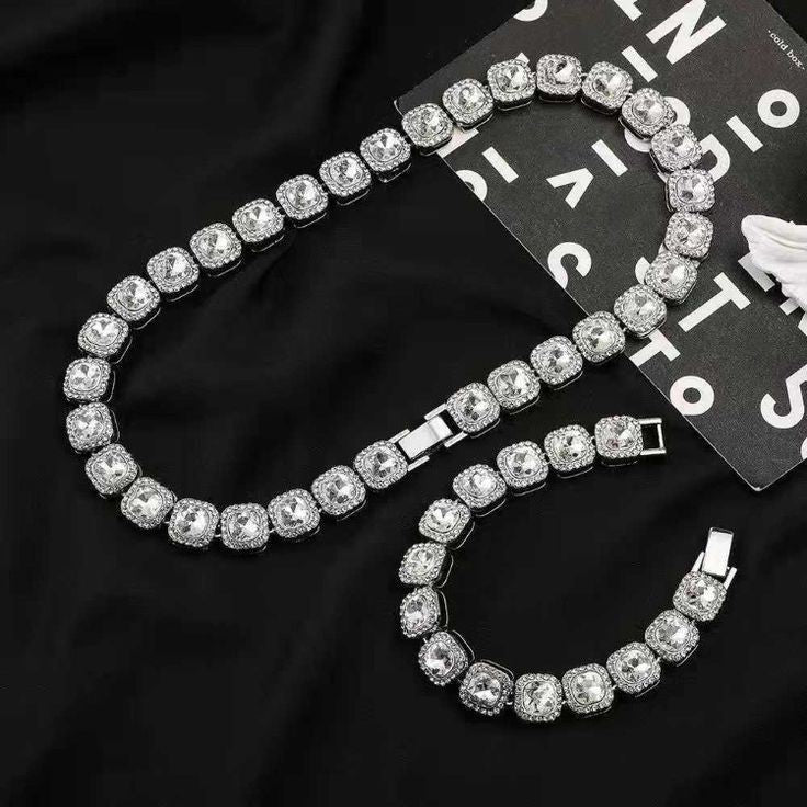 Square Big Tennis Ice Chain Diamond Hip Hop Ice Out Necklace Chain