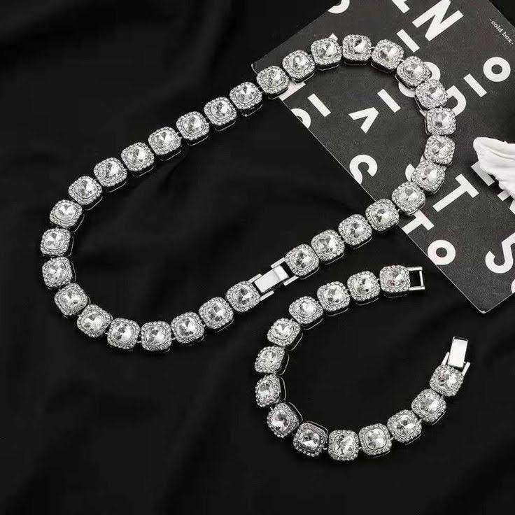 Ice Bling Diamond Ice Out Big Tennis ice  Chain + Bracelet Hip hop Ice For Ideal Look - Combo