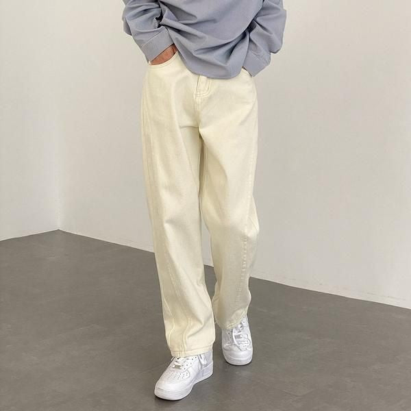 Men's Classic Solid Colour Straight Fit Wide Leg Loose Fit Baggy Jeans