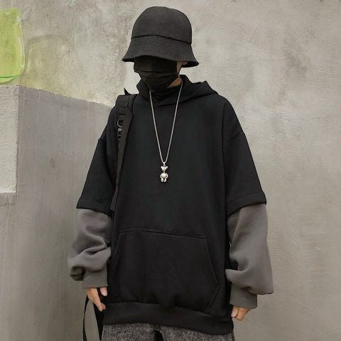 Men's Baggy Fashion Autumn Korean Hip hop Style Oversized Doctor Sleeve Deisgn Fleece Hoodie 