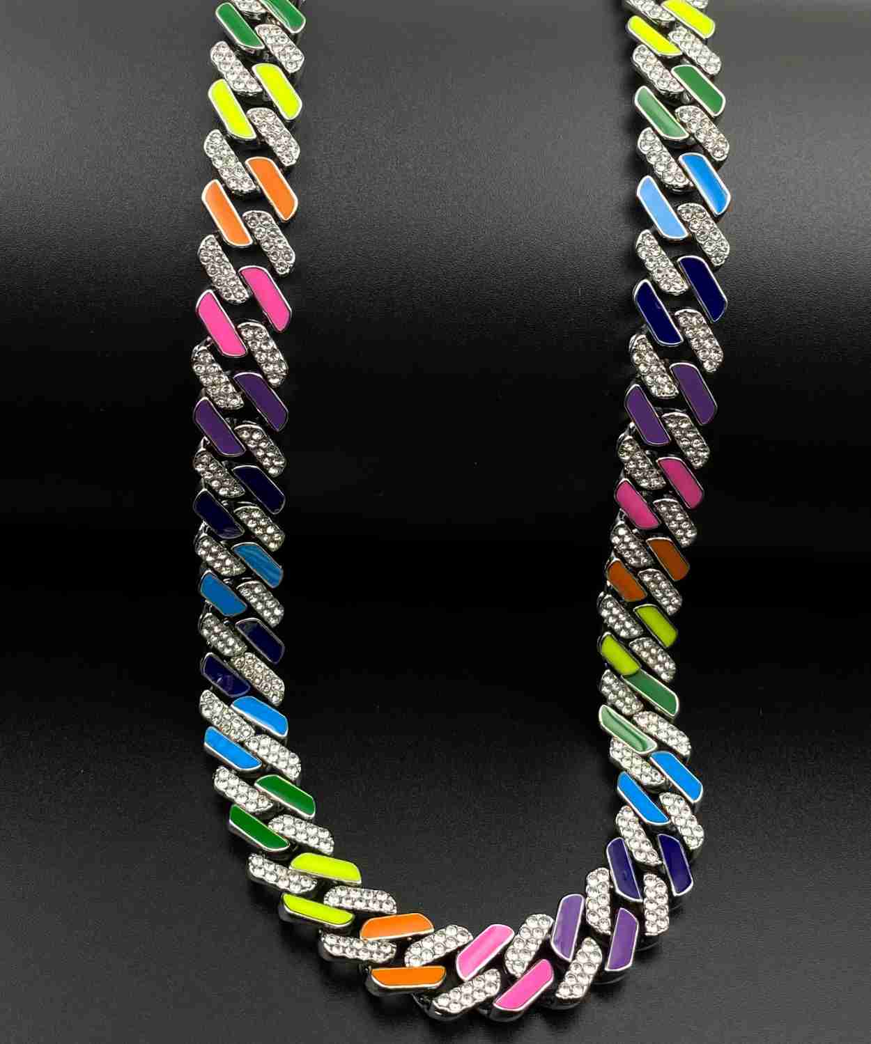 Luxury Rainbow Hip Hop Colourful Ice Diamond Cuban Link Chain Necklace For Mens