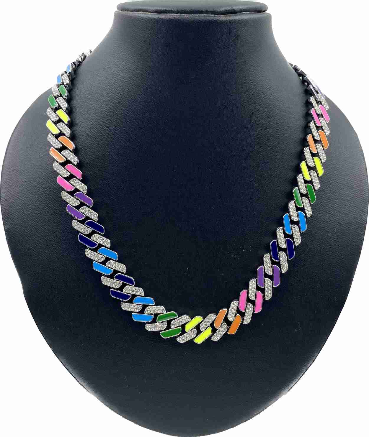 Luxury Rainbow Hip Hop Colourful Ice Diamond Cuban Link Chain Necklace For Mens