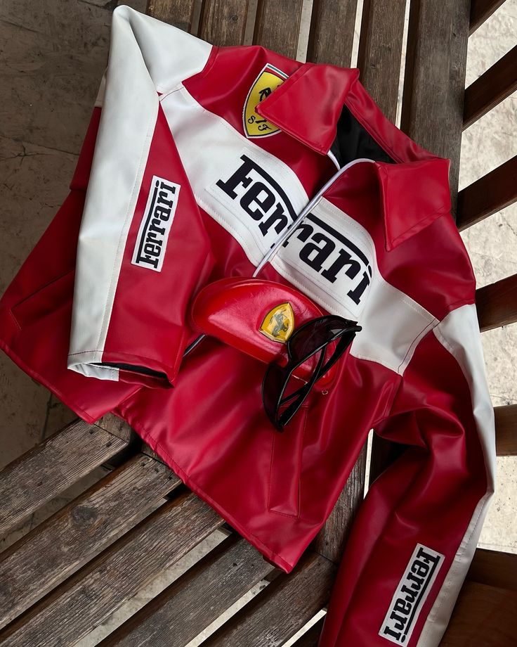 Ferrari F1 Vintage Red & White Retro Racing Jacket