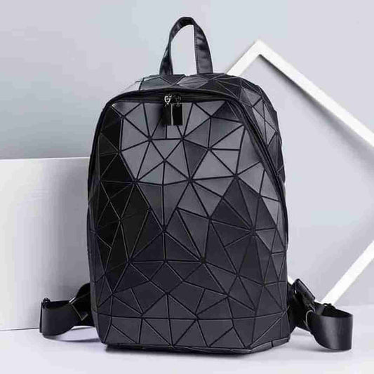 Luxury Black Shine Geometric Holographic Luminous College Backpack - Unisex