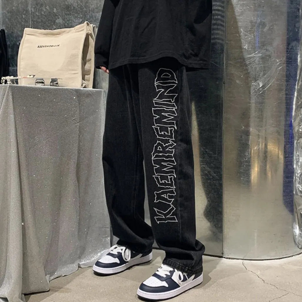 Aesthetic Y2K Black Baggy Streetwear Style Printed Jeans For Men's |Shopping factory23