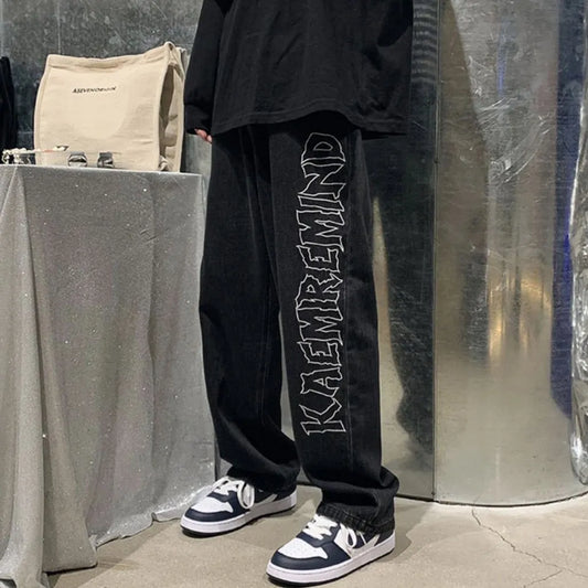 Aesthetic Y2K Black Baggy Streetwear Style Printed Jeans For Men's |Shopping factory23