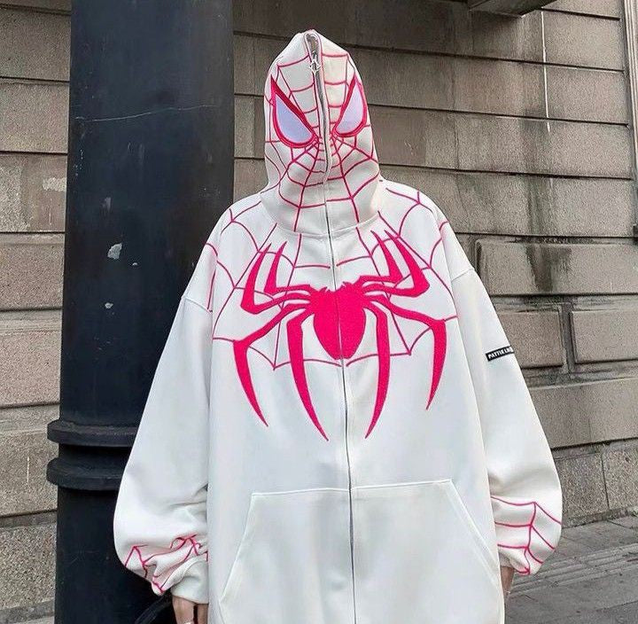 White spiderman full zip up hoodie 