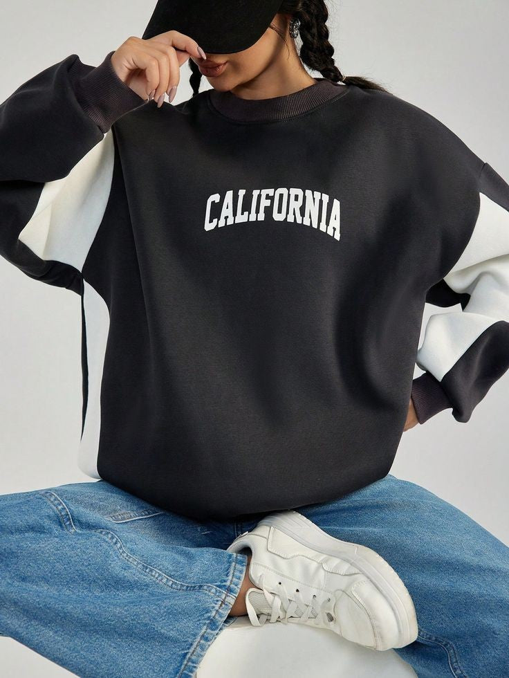 California Printed Oversized Casual  Sweatshirt Fir Women