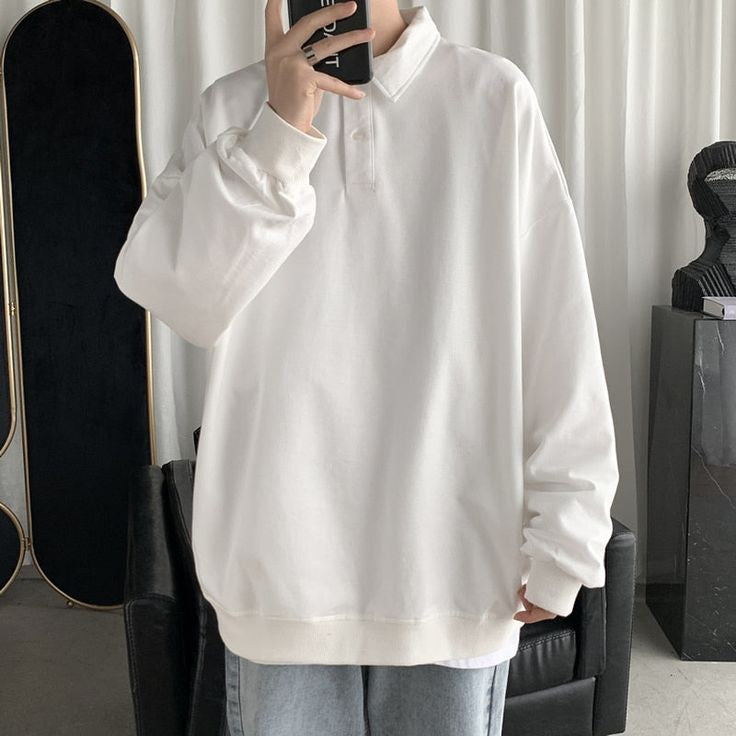 Korean Oversize Collar Snap Button Sweatshirt