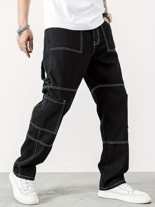 Men's Urban Style Cargo Fit Baggy Y2K Hip Hop Black Denim Jeans