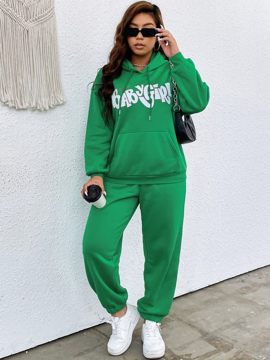 Babygirl Printed Green Oversized Casual Wear Tracksuit For Women