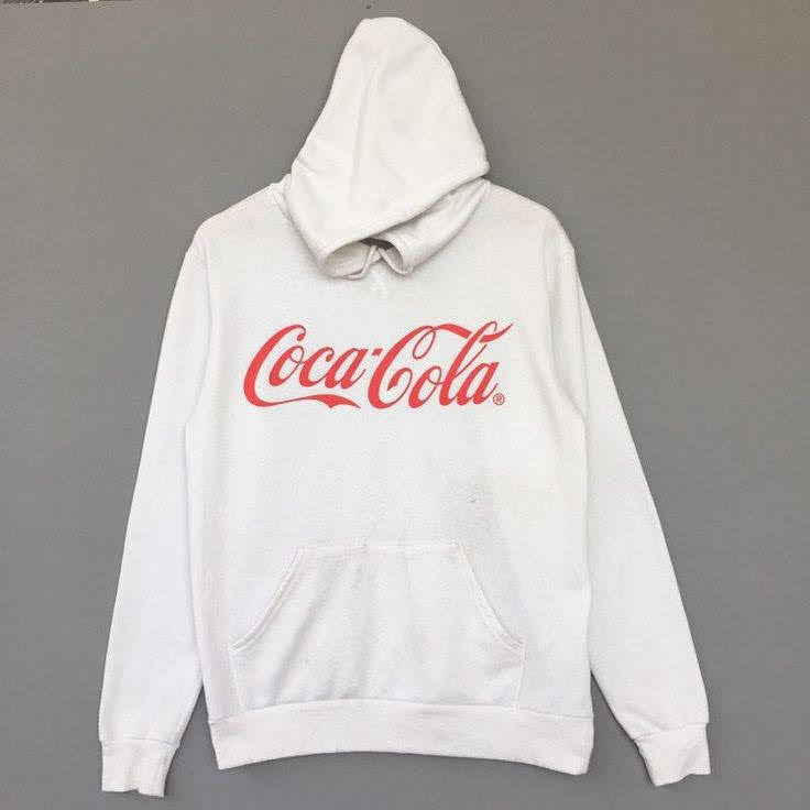 Classic White Coca-Cola Print Oversized Casual Pullover Fleece Hoodie For Men's Women's