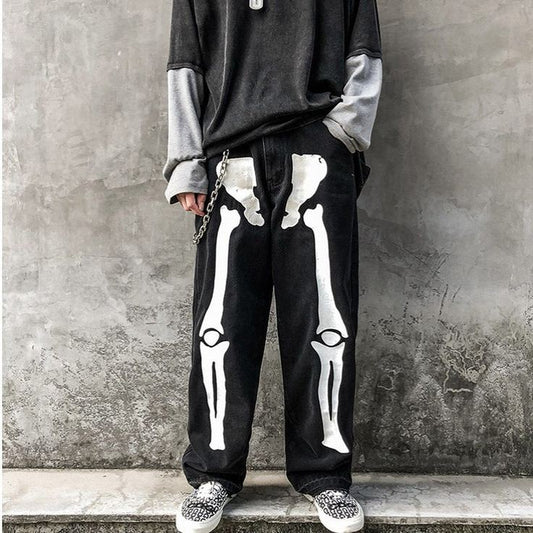 Aesthetic Y2k Skeleton Baggy Black Jeans