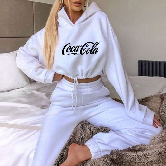 Trendy Coca-Cola Graphic Printed Crop Tracksuit For Women