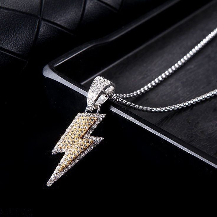 Ice Out Lighting Bolt Ice Pendant With Stainless Steel Chain Combo Necklace For Stylish Look