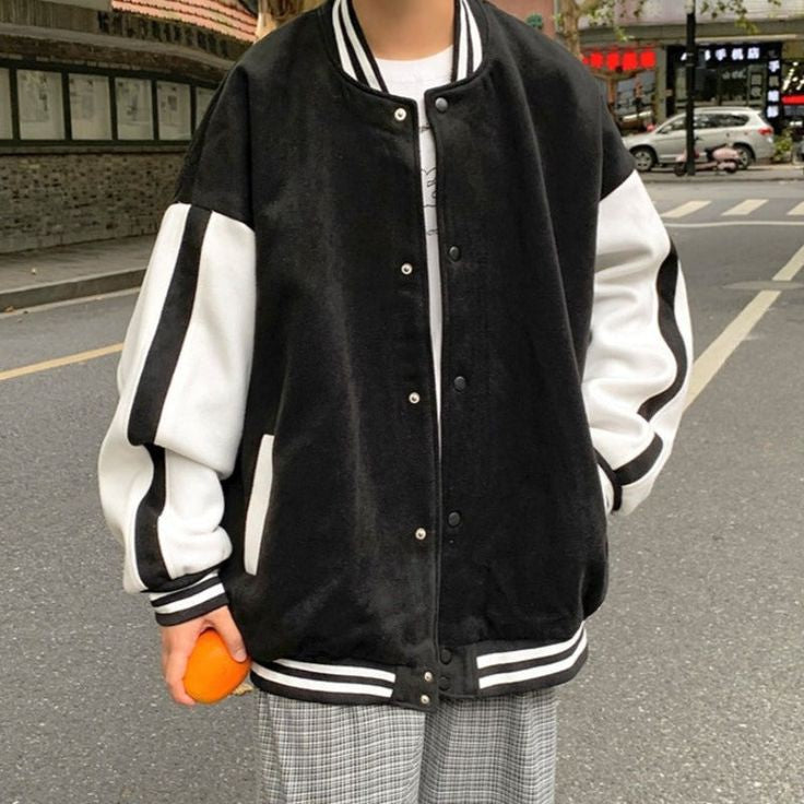 Korean Style Oversize Sleeveless Strip Varsity Jacket