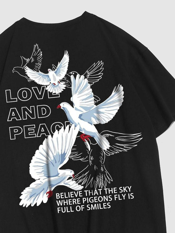 Pigeon Love And Peach Printed Oversize Tshirt