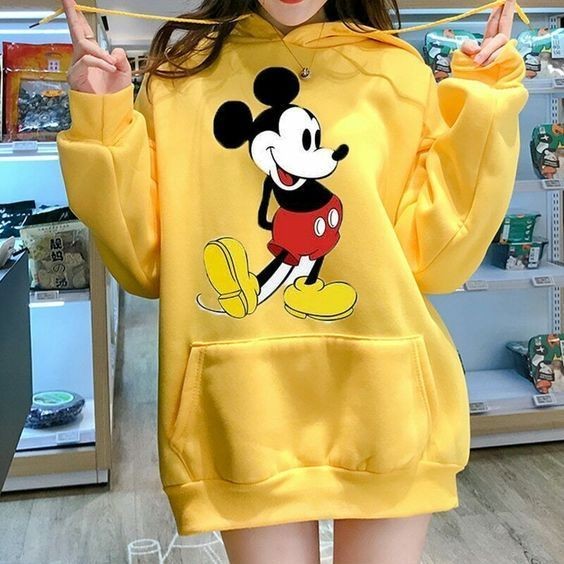 Disney Micky mouse Cartoon Printed Casual Pullover Hoodie For Women