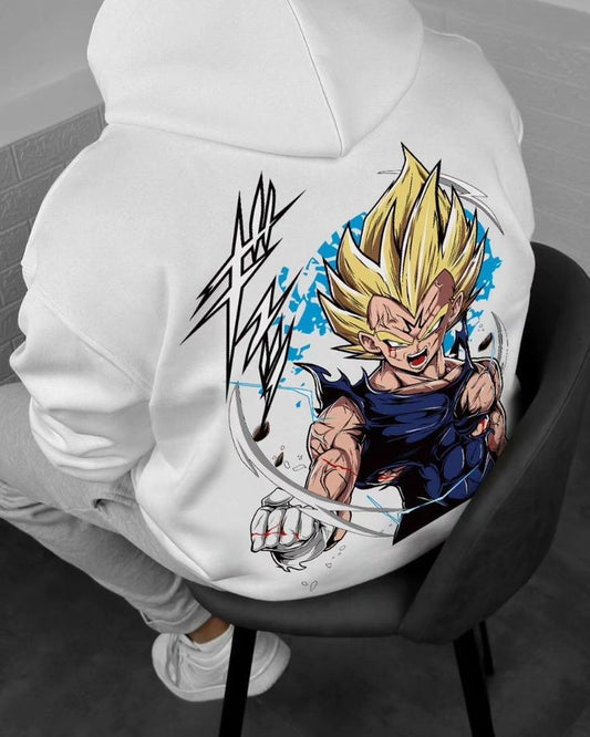 Majin Vegeta Super Saiyan Anime Graphic Printed Oversized Pullover Hoodie for men - Dragon Ball Fan Army