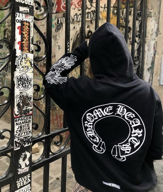 Aesthetic Y2K Cross Printed Men's Black Hoodie