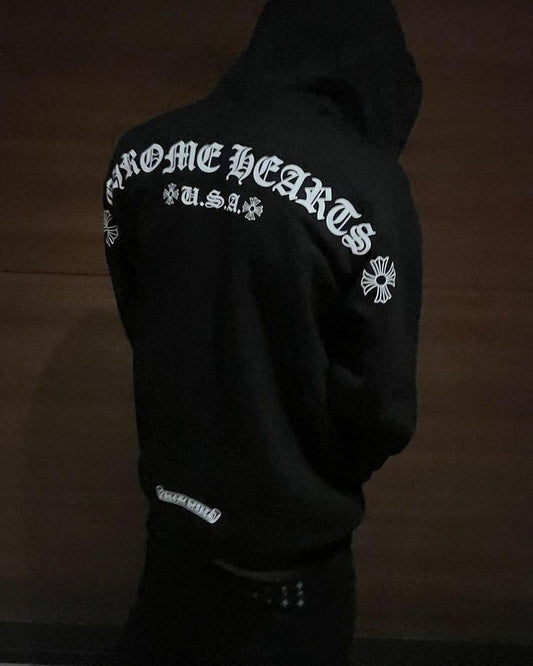 Aesthetic Y2K Chrome Heart Printed Oversized Pullover Hoodie For Mens