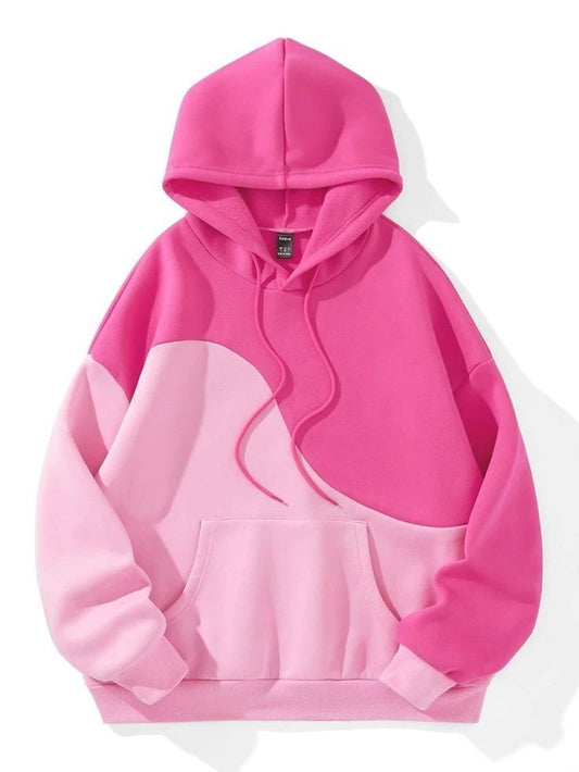 Color Block Oversize Kangaroo Pocket Hoodie