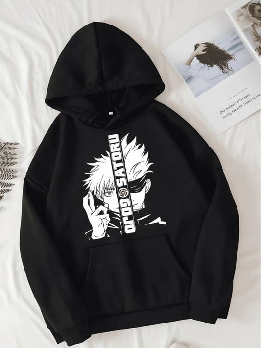 Gojo Satoru Anime Cosplay Graphic Printed Oversized Casual Pullover Hoodie