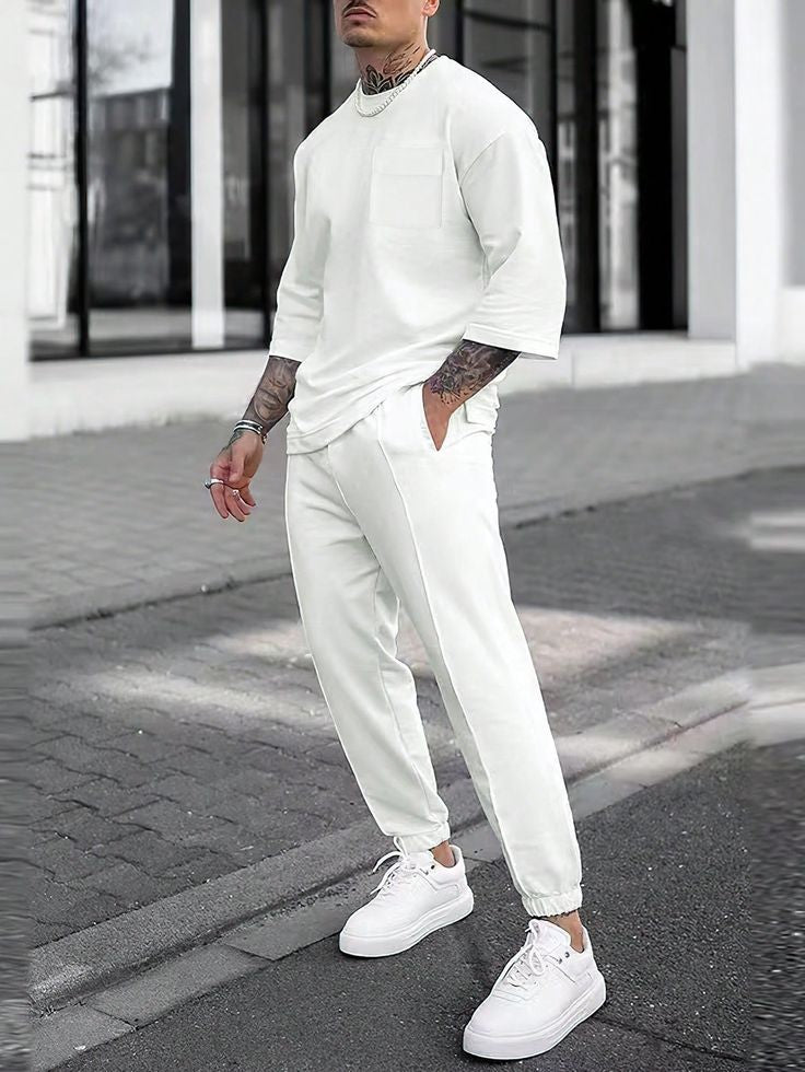 Men's Casual Outfit Oversized 2 piece Set Pocket Design Half Sleeves Tracksuit Co-ord Set