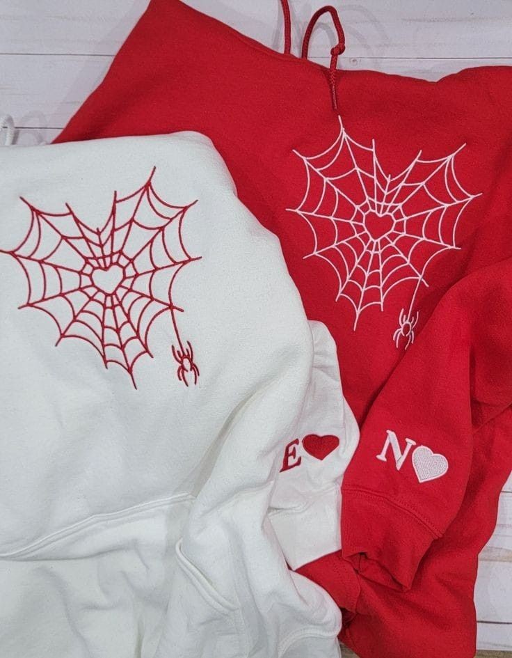 Spider Web Embroidery Couples Matching Hoodie