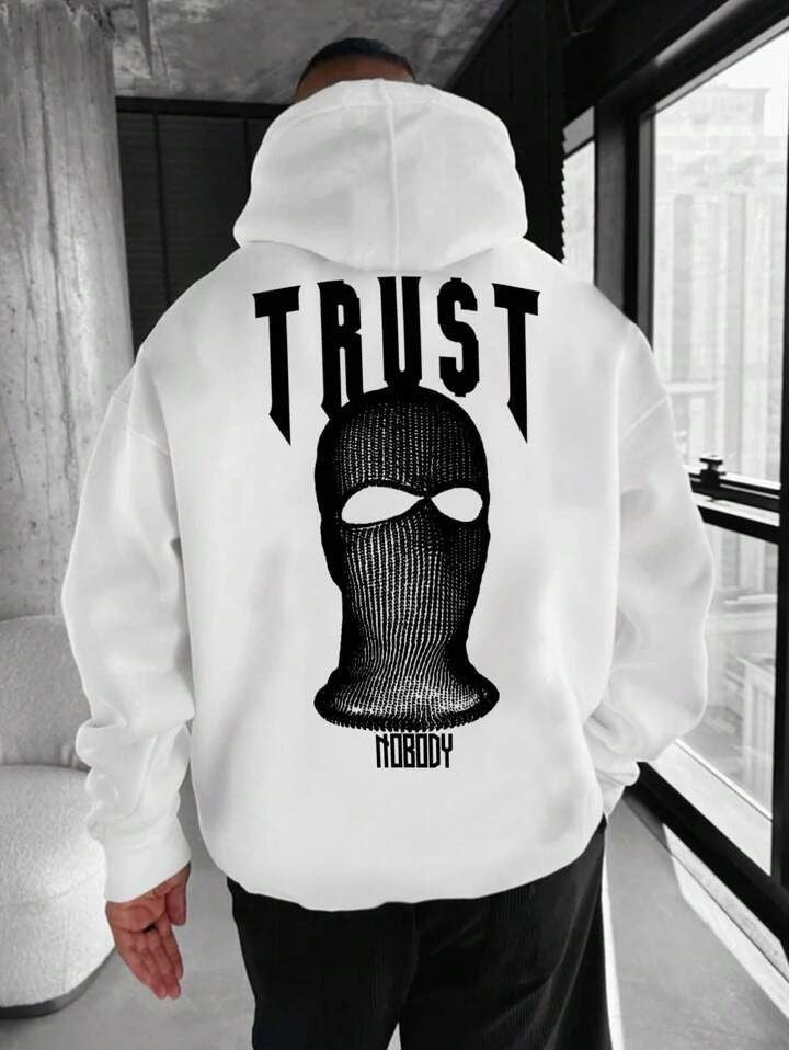 Ski Mask Graphic Printed Oversized Pullover Hooded Casual Sweatshirt  For Mens