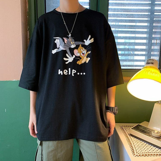 Tom & Jerry Cartoon Print Oversized Casual Style T-shirt For Mens