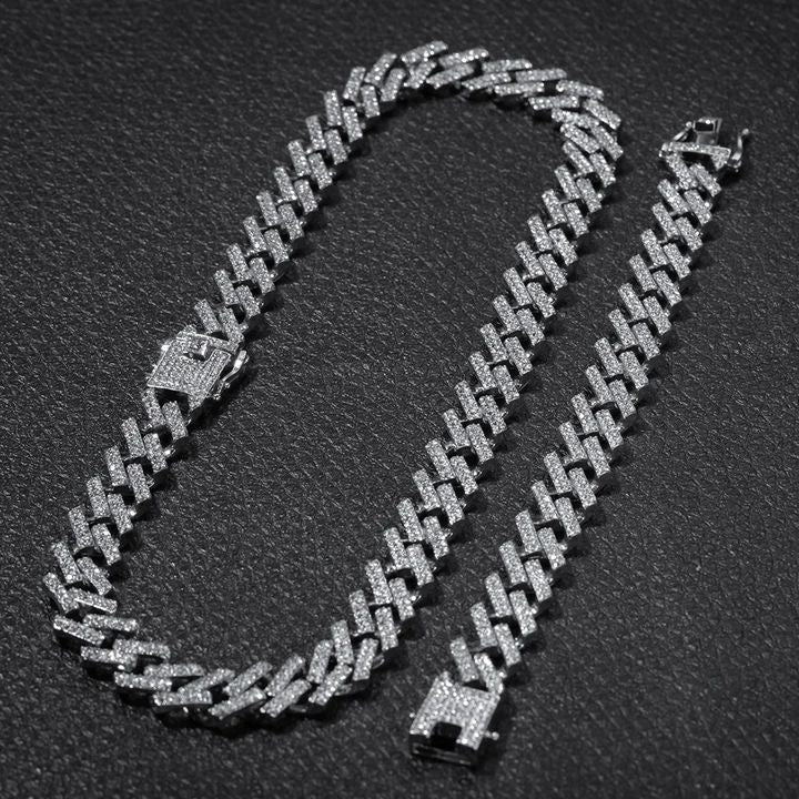 Ice Out Diamond Cuban Link Chain + Bracelet Combo