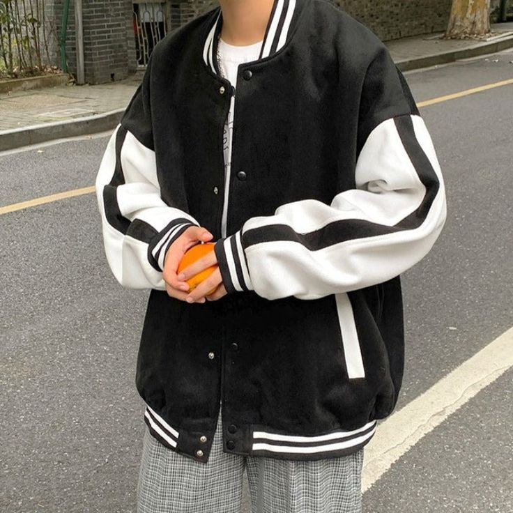 Korean Style Oversize Sleeveless Strip Varsity Jacket