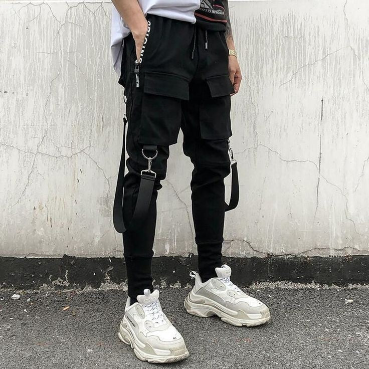 Black Tactical Utility Techwear Cargo Pant Multi Pocket Harajuku Fashion Streetwear Cargo Pant For Mens