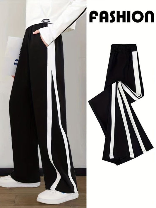 Y2K Korean Fashion Streetwear Baggy Loose Fit Double Strip Elastic Waist Joggers Pant For Mens