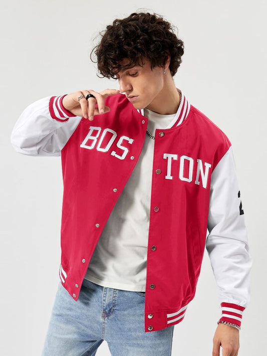 Baseball Boston Printed Varsity Fashion Jacket For Mens