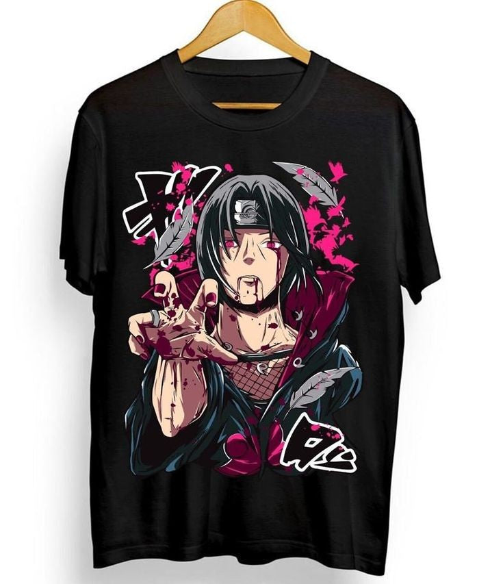 Vintage Itachi Uchiha Anime Printed  Unisex Regular Fit Premium Quality Round Neck T-shirt