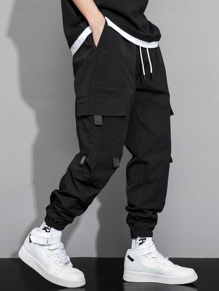 Black Aesthetic Utility Techwear Style Hip Hop Streetwear Cargo Pant For Mens