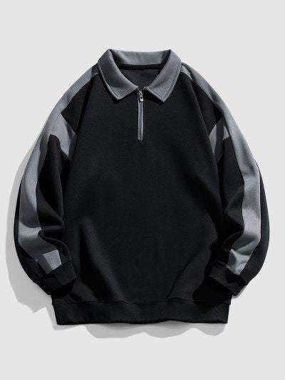 Korean Style Streetwear Zip Collar Side Strip Sweatshirt